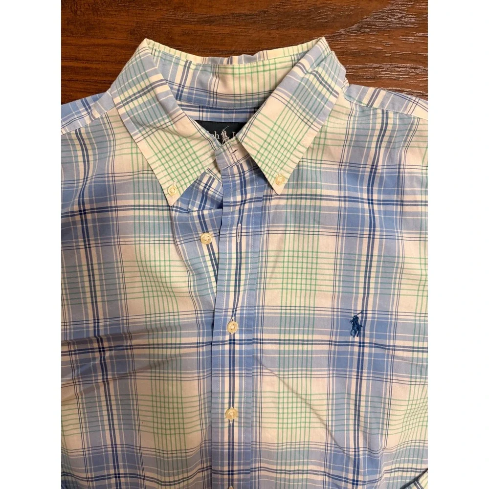 Polo Ralph‎ Lauren Mens XL Classic Fit Plaid Button Down Shirt Blue Green Cotton